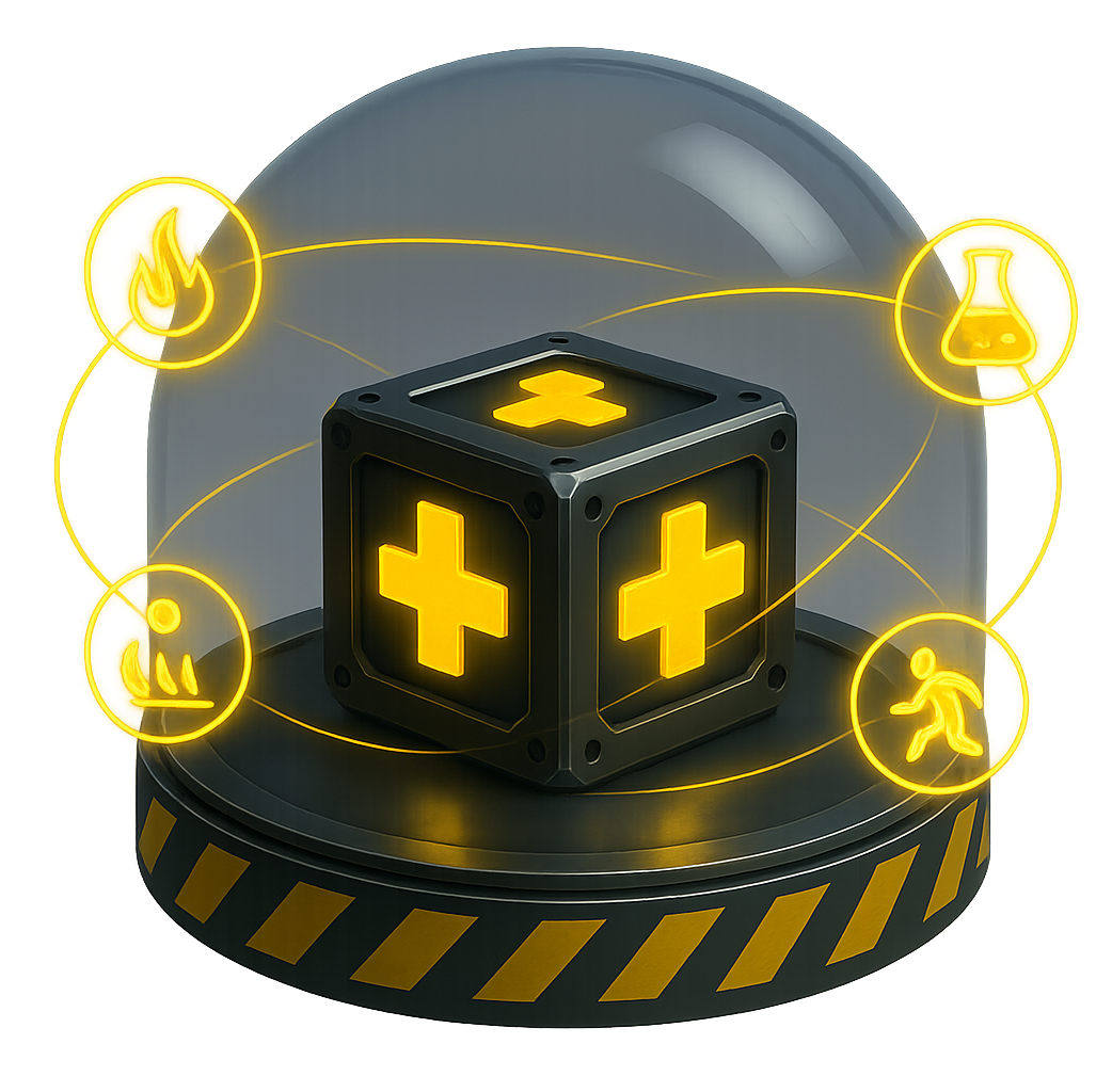 3D chrome shield to symbolize protection and reliability.