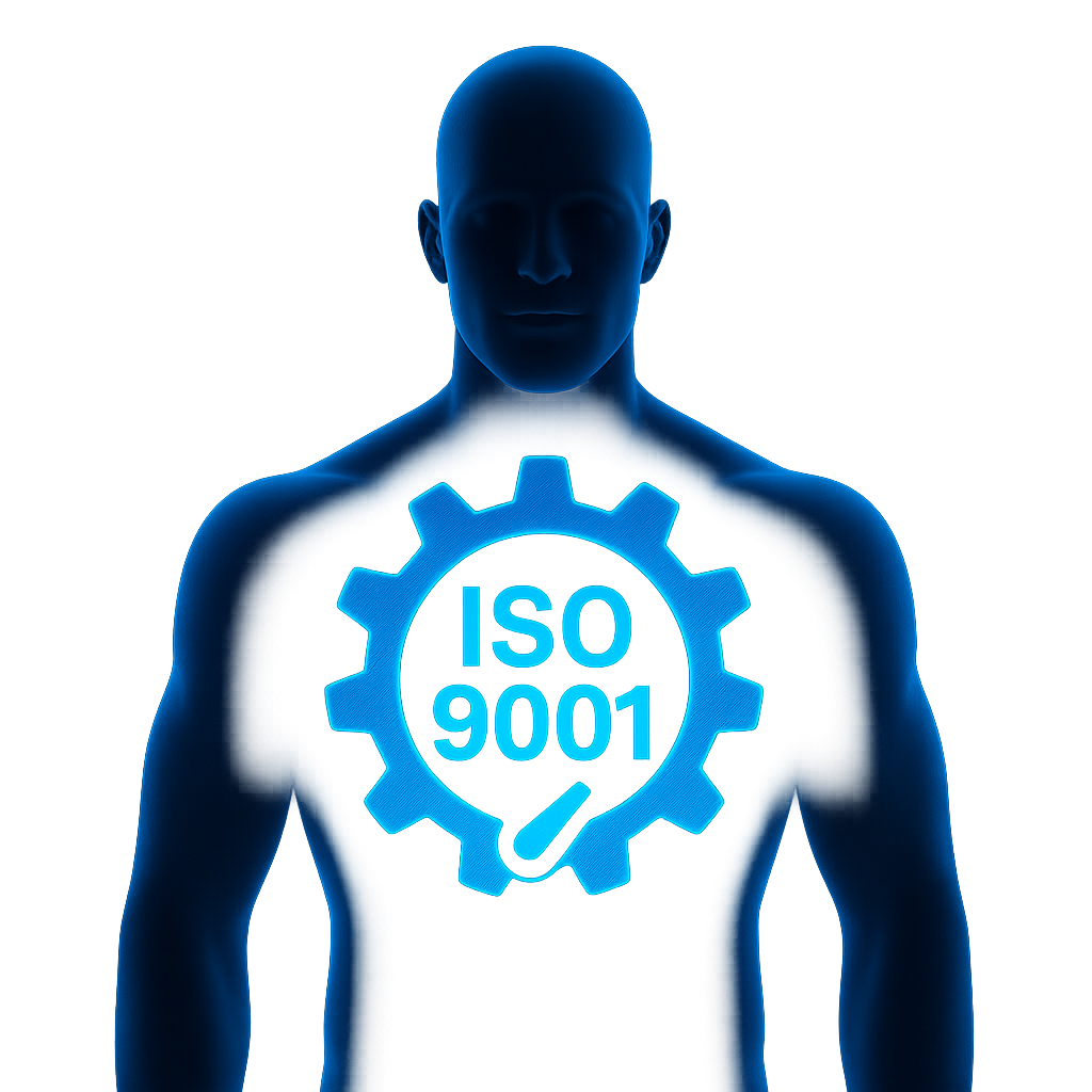 Zebsoft ISO 9001 quality management system guardian with chrome shield and process gear background