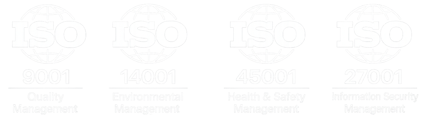 ISO 9001 QUALITY MANGEMENT, ISO 14001 ENVIRONMENTAL MANAGEMENT, ISO 45001 HEALTH & SAFETY MANAGEMENT, ISO 27001 INFORMATION SECURITY MANAGEMENT