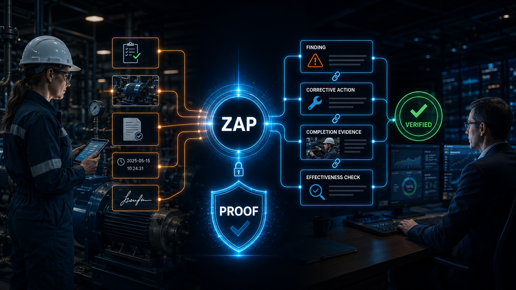 Audit management workflow from programme and evidence to actions and verified assurance