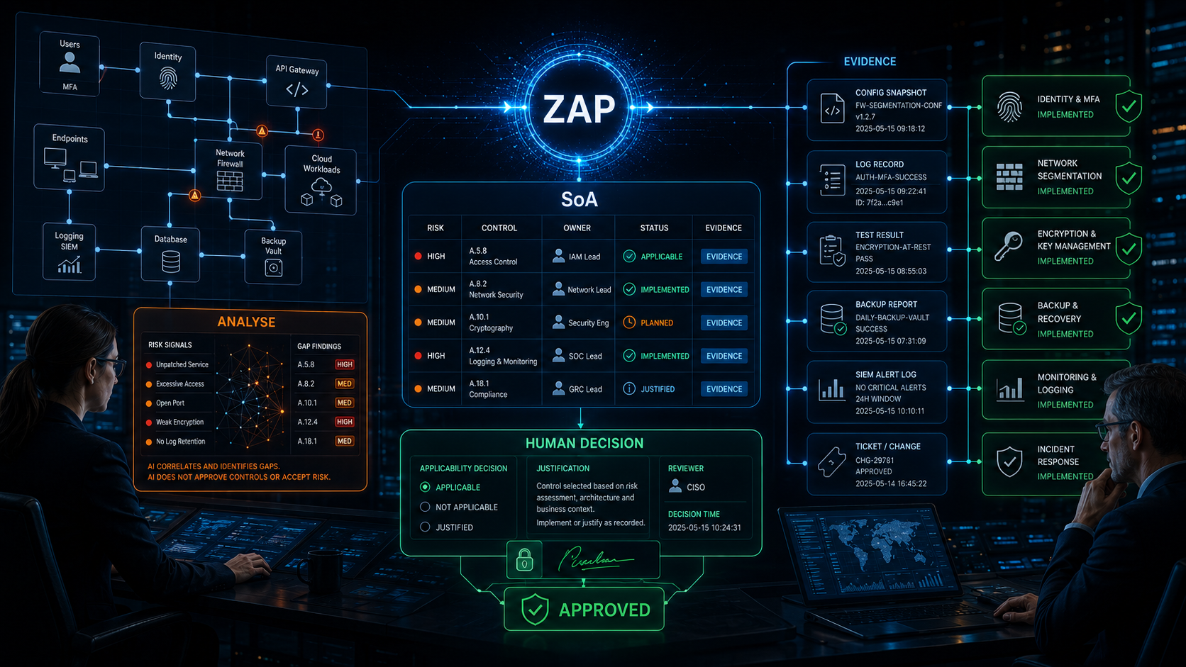 ISO 27001 Statement of Applicability Software – Control Mapping and Evidence ISO 27001 Statement of Applicability governance with human approval and connected evidence