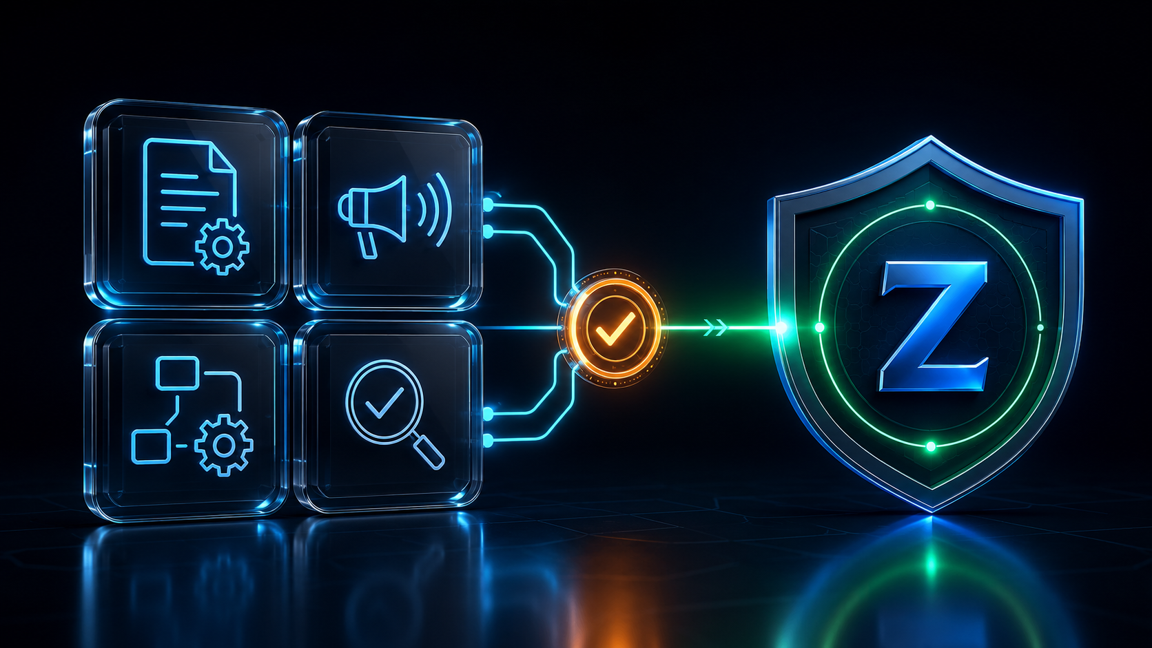 Compliance management software connecting controlled documents, communication, operational workflows and audit evidence to a verified Zebsoft assurance outcome.