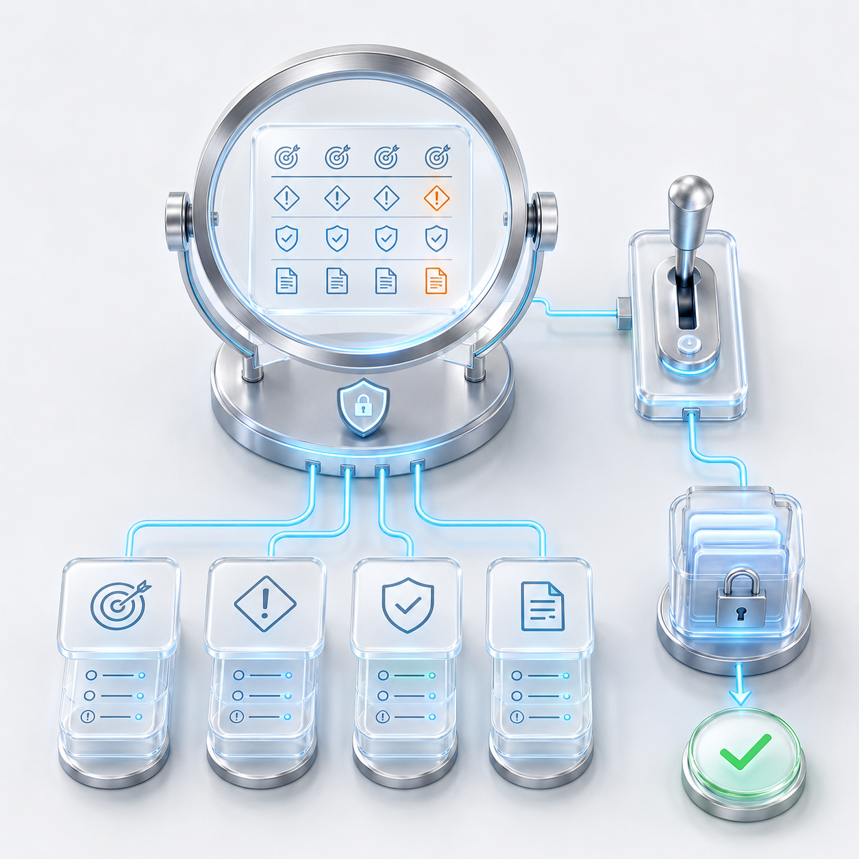 Oversight Without Day-to-Day Administration | Zebsoft Operational objectives, risks, controls and incidents feeding a management oversight view with a visible exception, traceable evidence and a separate authority decision.