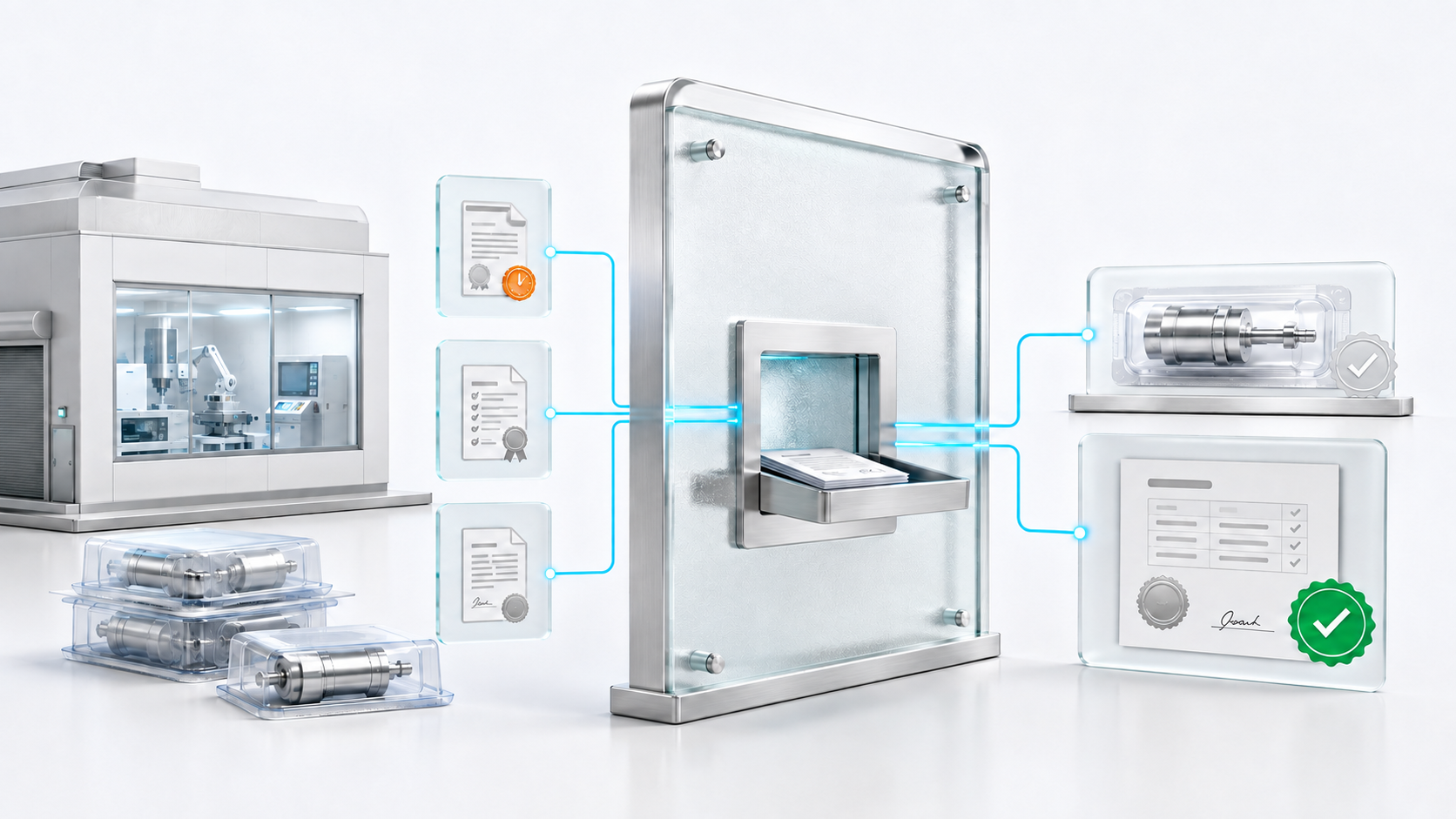 Medical-Device Supplier and Outsourced-Process Assurance | Zebsoft Supplier components, certificates and audit evidence pass through a controlled quality gateway to an approved internal record.
